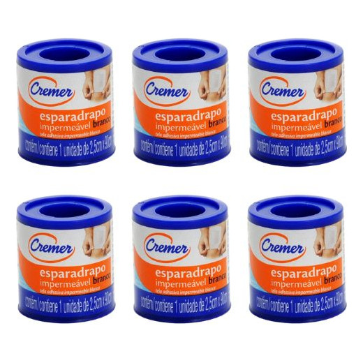 Kit C/6 Unidades Esparadrapo Branco Cremer 2,5cm X 90cm