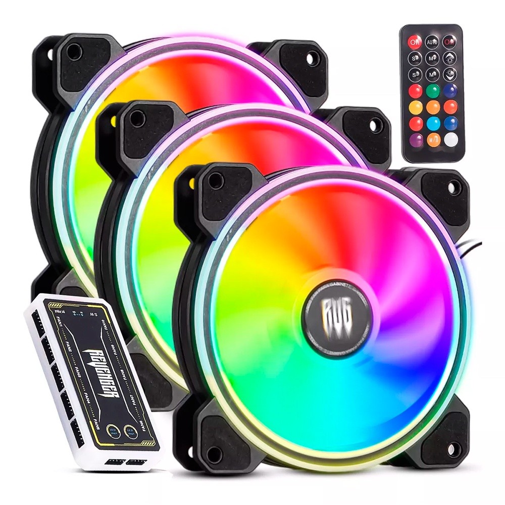 Kit 3 Ventoinhas Cooler 120mm Gabinete com Controladora RGB Led ARGB Maximus G-VR333K Revenger