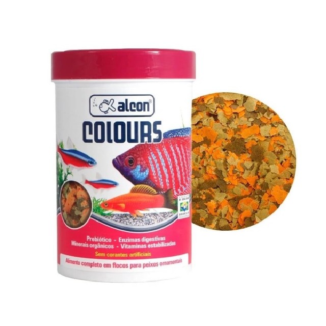 Kit 2 Unidades Ração Para Peixes Alcon Colours Flocos 50g