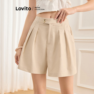 (Lovito Refine) Shorts plissado elegante com botões lisos para mulheres L119AD040 em Oferta na Shopee