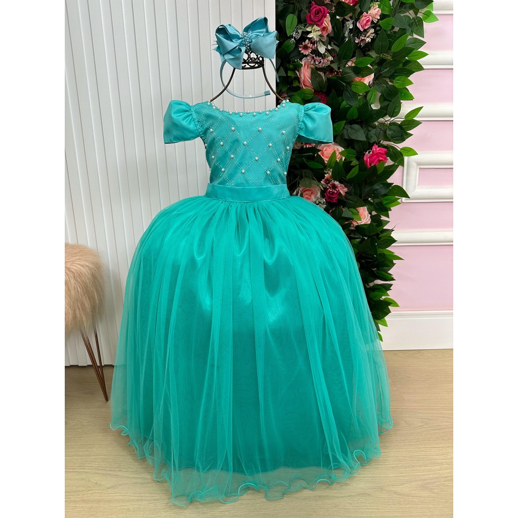 Vestido Enjoy Longo Gabriela Verde Tiffany Casamento Florista Formatura Noiva Batizado Elegante Luxo Clássico Cerimônia
