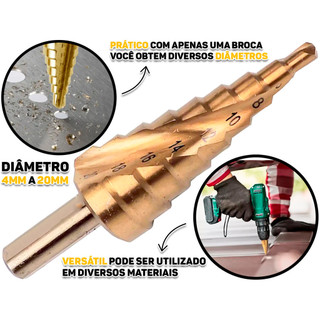 Broca Escalonada Profissional Aço Rápido E Titânio Profissional 4mm A 20mm 9 Etapas Fertak em Oferta na Shopee