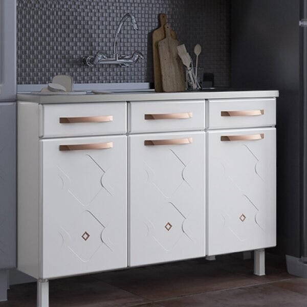 Balcão de Cozinha em Aço Triplo para Pia Mirage New  Branco