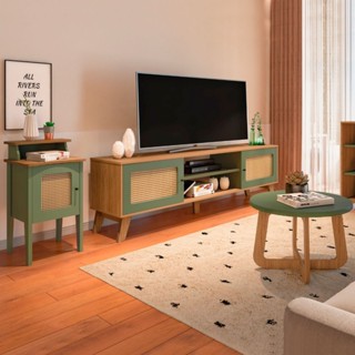 Sala de Estar Completa para Tv até 75 Polegadas Charlotte 3 Portas Carvalho/Menta - Pnr Móveis em Oferta na Shopee