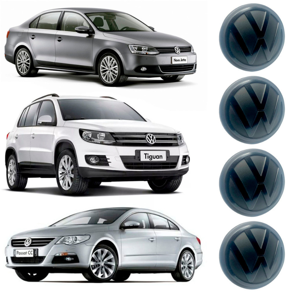 Kit 4 Calotinha Meio Central Roda Jetta Passat Tiguan Logo Novo Black Piano 65mm