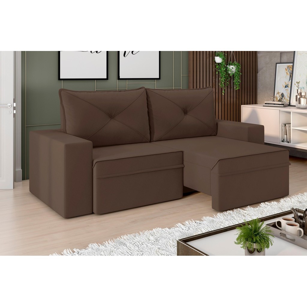 Sofá Miami Premium 2,00m Assento Retrátil/Reclinável Suede Marrom - XFlex Sofas