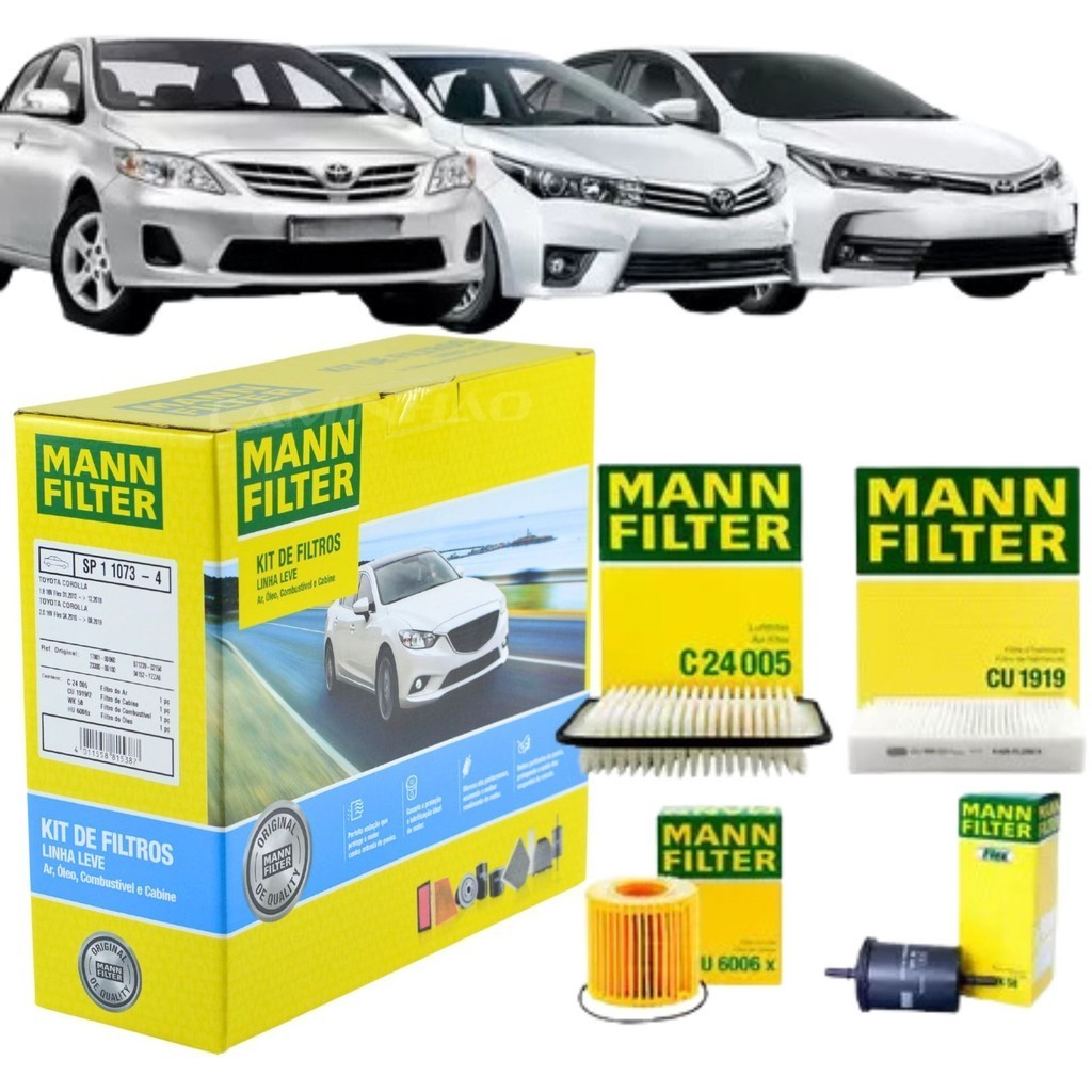 Kit Filtro Revisão para Toyota Corolla 1.8 2.0 16V - 2010 a 2019 (Óleo + Ar + Combustível + Ar Condicionado) em Oferta na Shopee