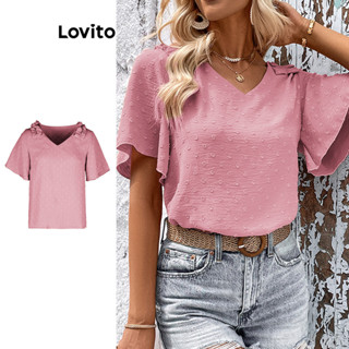 Lovito Blusa Casual Simples Com Babados Para Mulheres LNL50070
