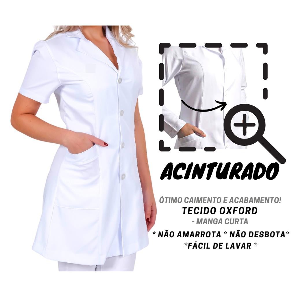 JALECO FC Acinturado Feminino Manga Curta Oxford Manga Curta Preto Rosa Branco Melhor preço salão de em Oferta na Shopee