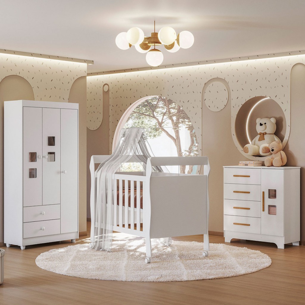 Quarto de Bebê Completo Mila 100% MDF 4 Portas 6 Gavetas 5299 em Oferta na Shopee