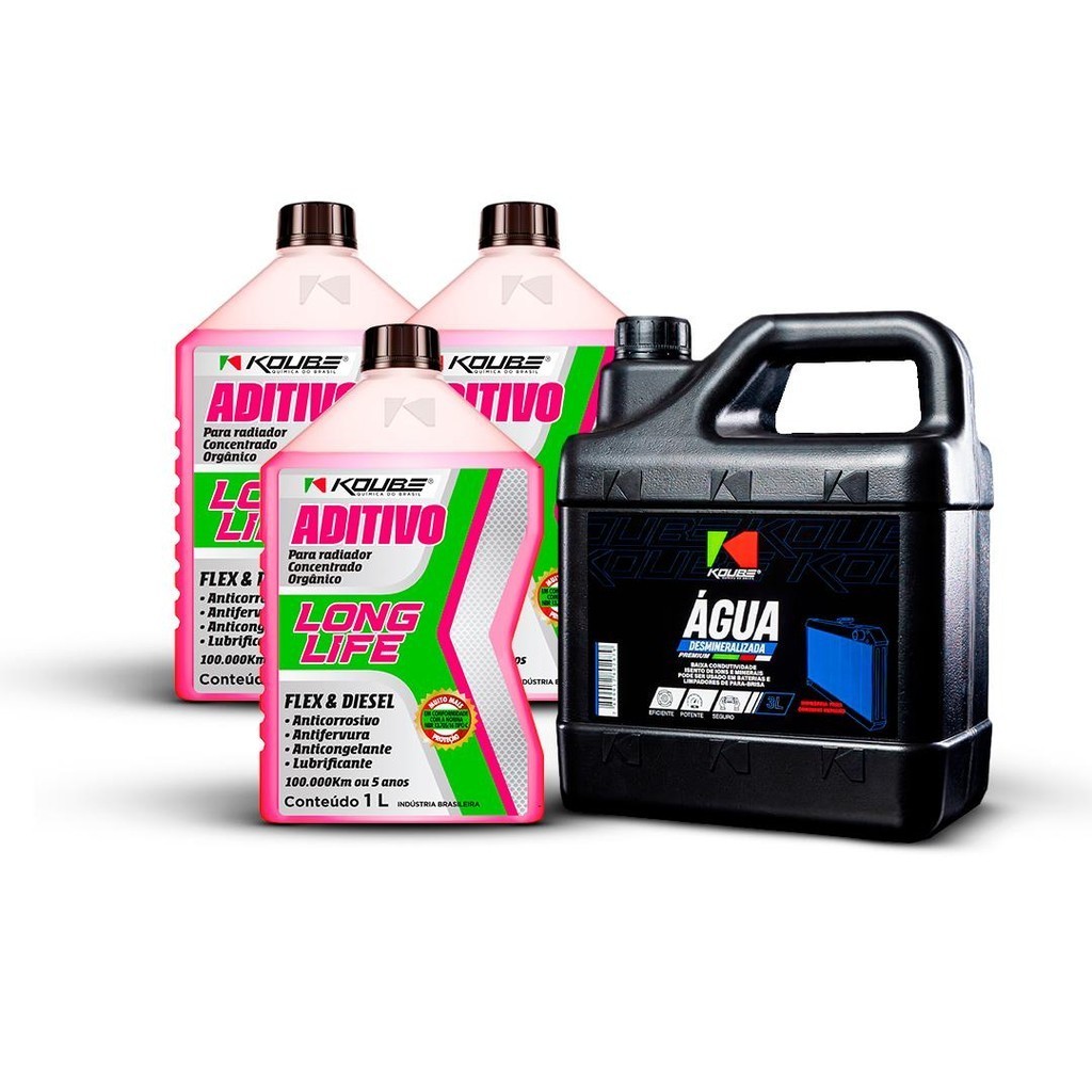 Kit Aditivo Long Life Concentrado Rosa 3 L + Água 3 L