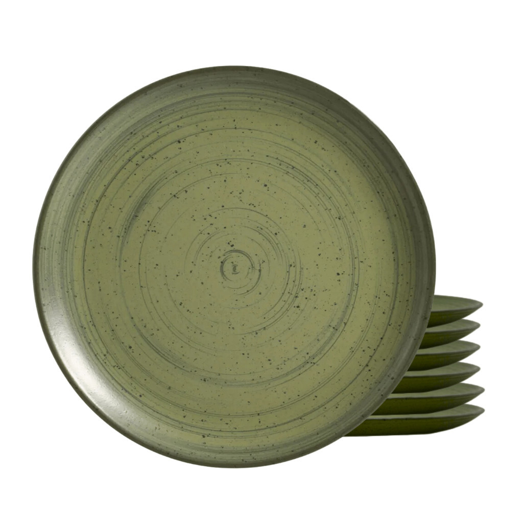 Jogo De Pratos Fundo Cerâmica Kit 6 Peças 25cm Kya Olive Alleanza Rustico em Oferta na Shopee