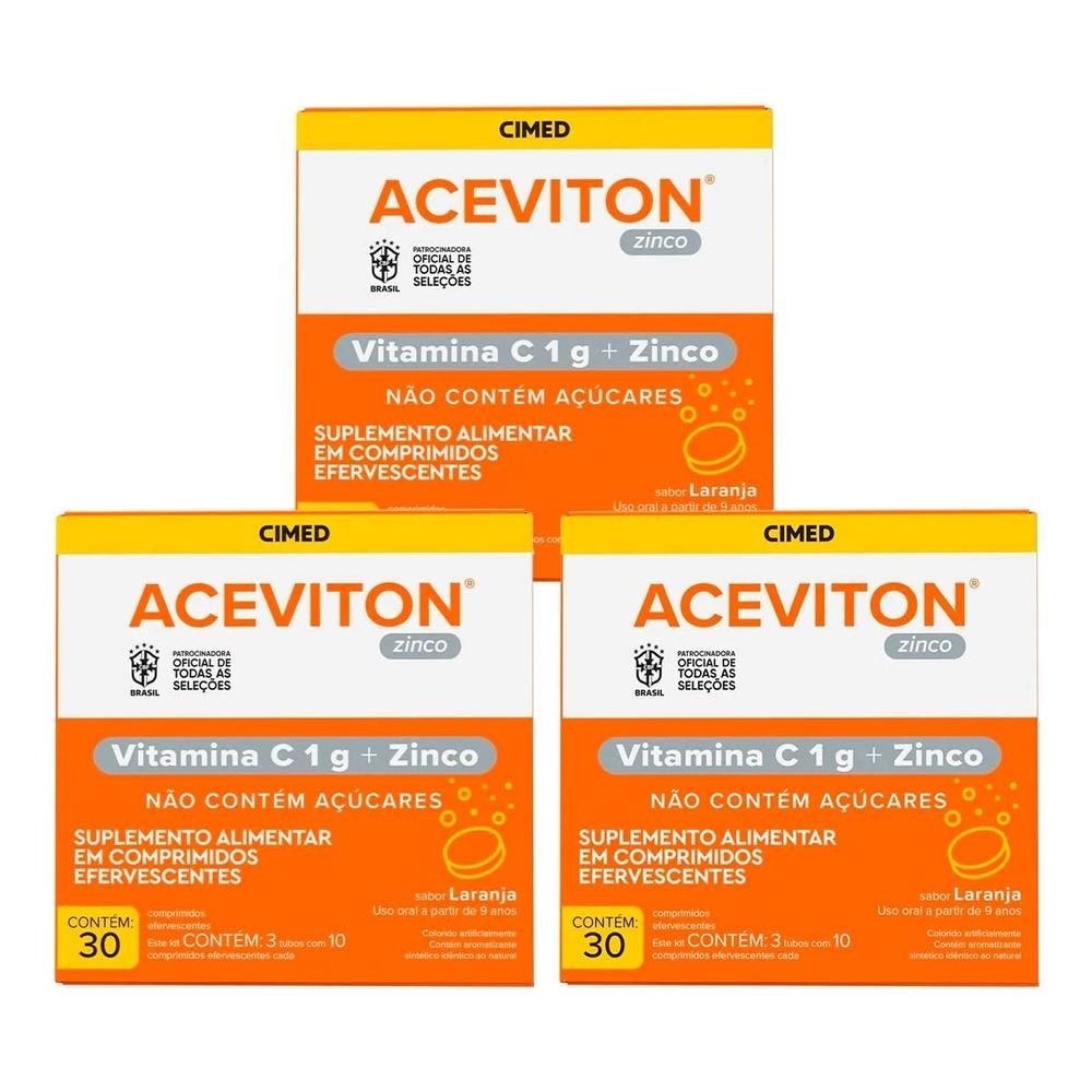Kit 3 unidades Aceviton Zinco c/ 30 Cpr Efervecente em Oferta na Shopee