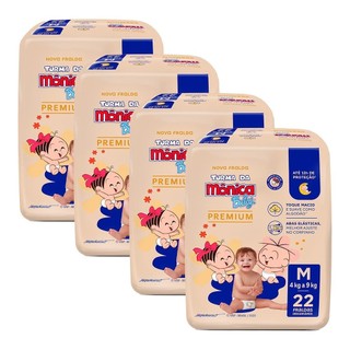 Kit 4 Fralda Turma da Mônica Baby Premium Jumbo M com 22un cada em Oferta na Shopee