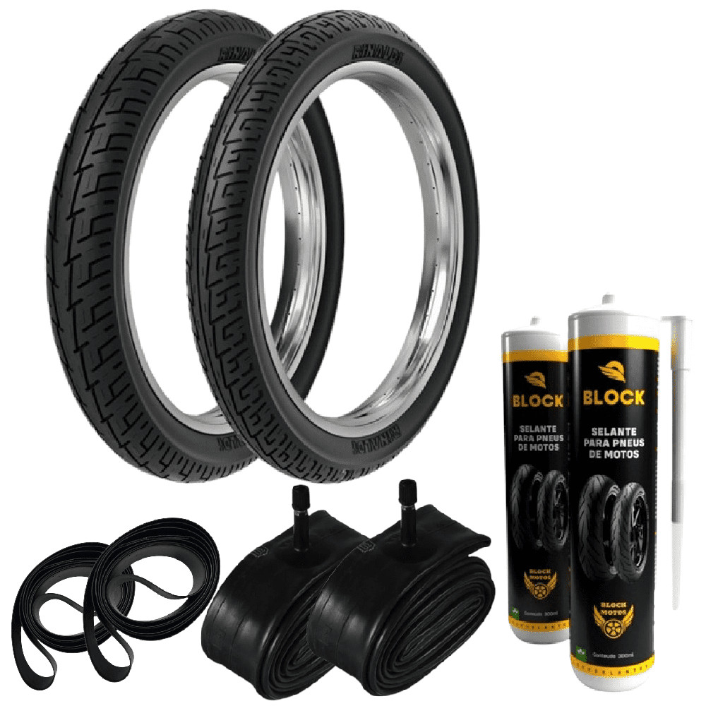 Par Pneu Cbx 200 Strada Balão Cg 125 Cg 150 275-18 + 100/90-18 Bs32 Rinaldi + Camaras + Cintas + Selantes