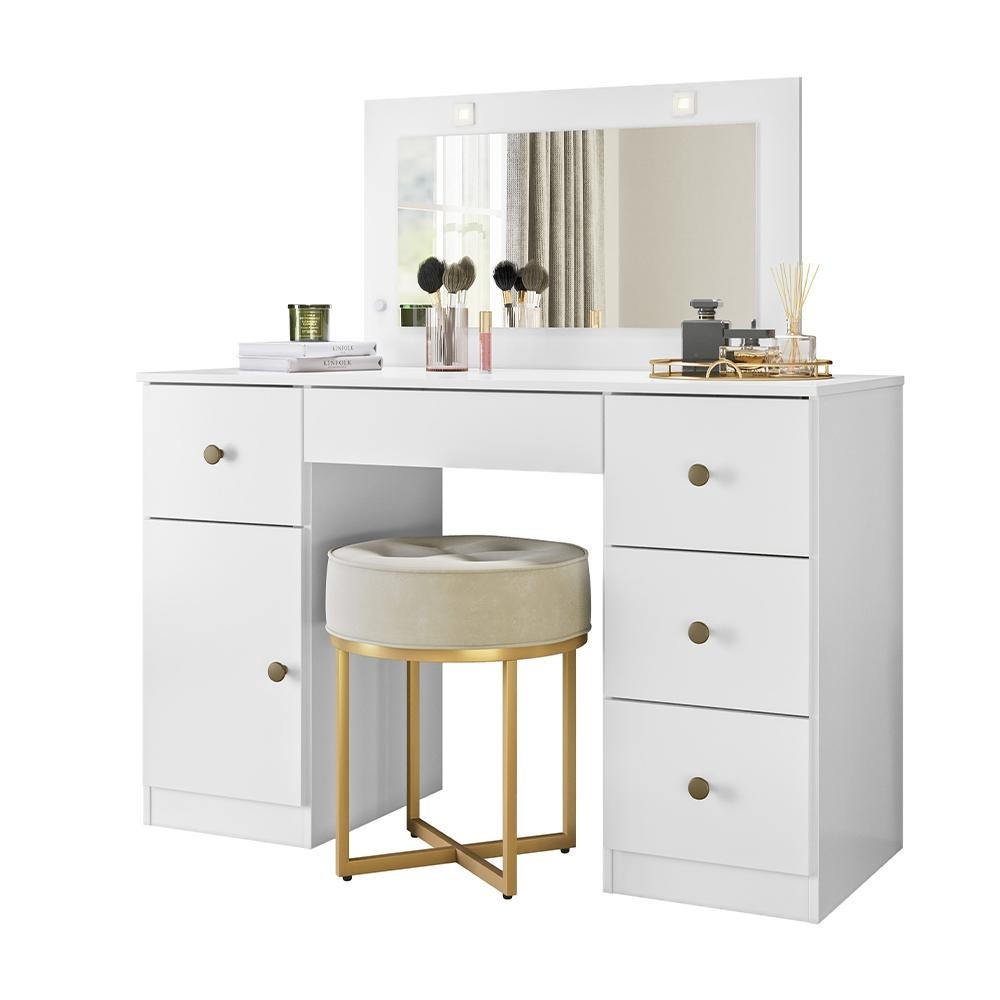 Penteadeira Camarim Sonhos com 5 Gavetas e 1 Porta e LED em Oferta na Shopee