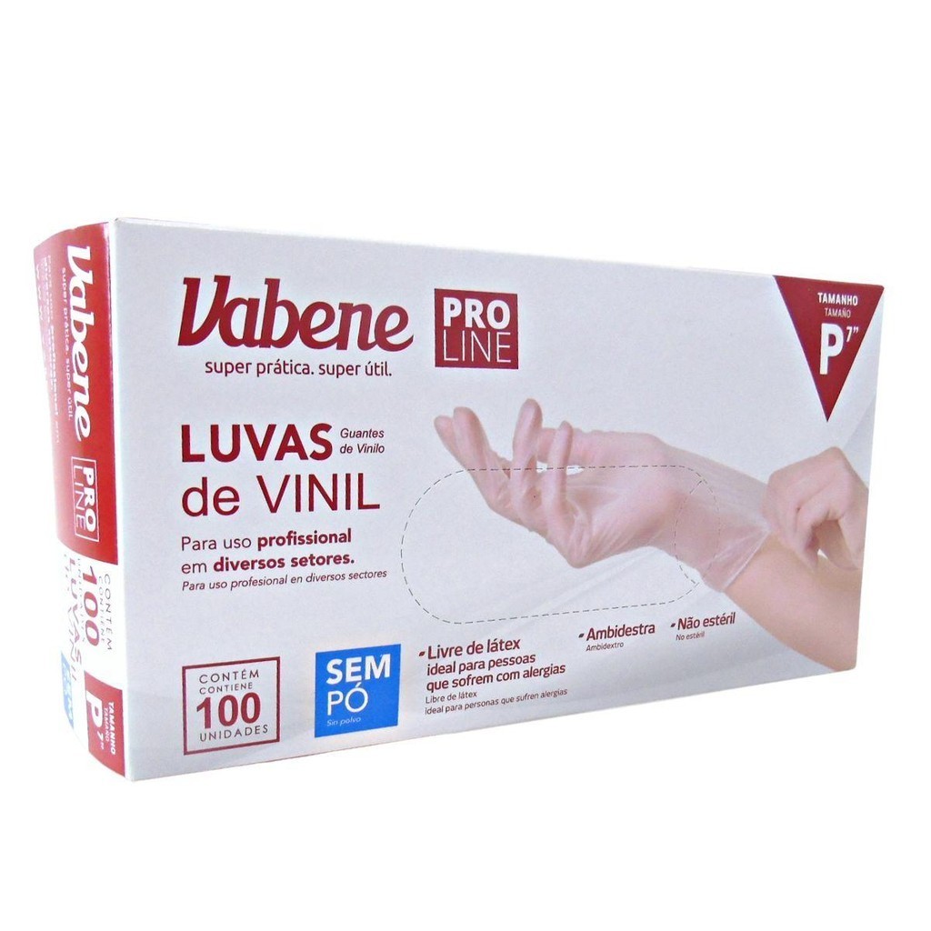 LUVAS DE VINIL VABENE PRO LINE SEM PÓ TAM:P C/100 UNI REF.:1420