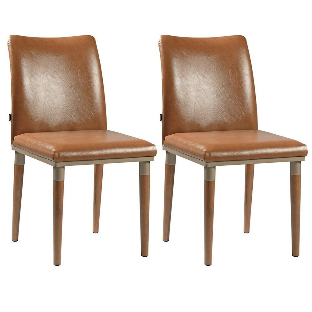 Kit 2 Cadeiras Couro Sintético e Pés em Madeira Maciça Isa Marrom/Champagne em Oferta na Shopee