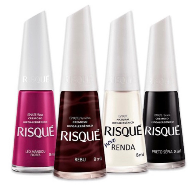Kit 4 Esmalte Risque Mais Vendidos , Leo Mandou Flores , Rebu , Renda e Preto Sépia