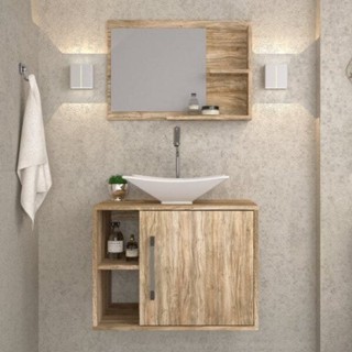 Conjunto para Banheiro Gabinete com Cuba Folha L38 e Espelheira Laura 600 Yescasa Carvalho em Oferta na Shopee