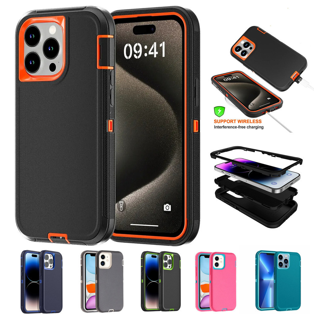 Capa De Telefone Blindada Para iPhone 16 Pro MAX 15 14 11 12 13 X XR XS 6 6s 7 8 Plus 14 15 Mini PC Híbrido À Prova De Choque + Silicone Três Em Um Caixa De Montagem
