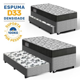 Cama Box Bicama com Colchão de Espuma D33 Ortobom ISO 100 + Auxiliar de Espuma Unique Solteiro 88cm em Oferta na Shopee