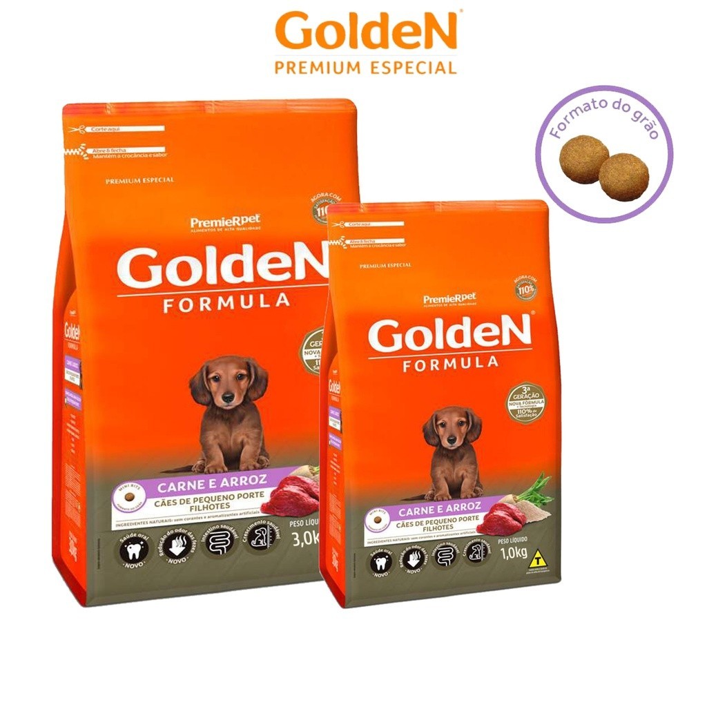Ração Golden Fórmula Sabor Carne E Arroz Para Cão Filhote Porte Pequeno