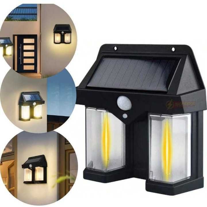Arandela de Parede Solar Externa, Luz LED Recarregável, Iluminação de Jardins, Varandas e Fachadas