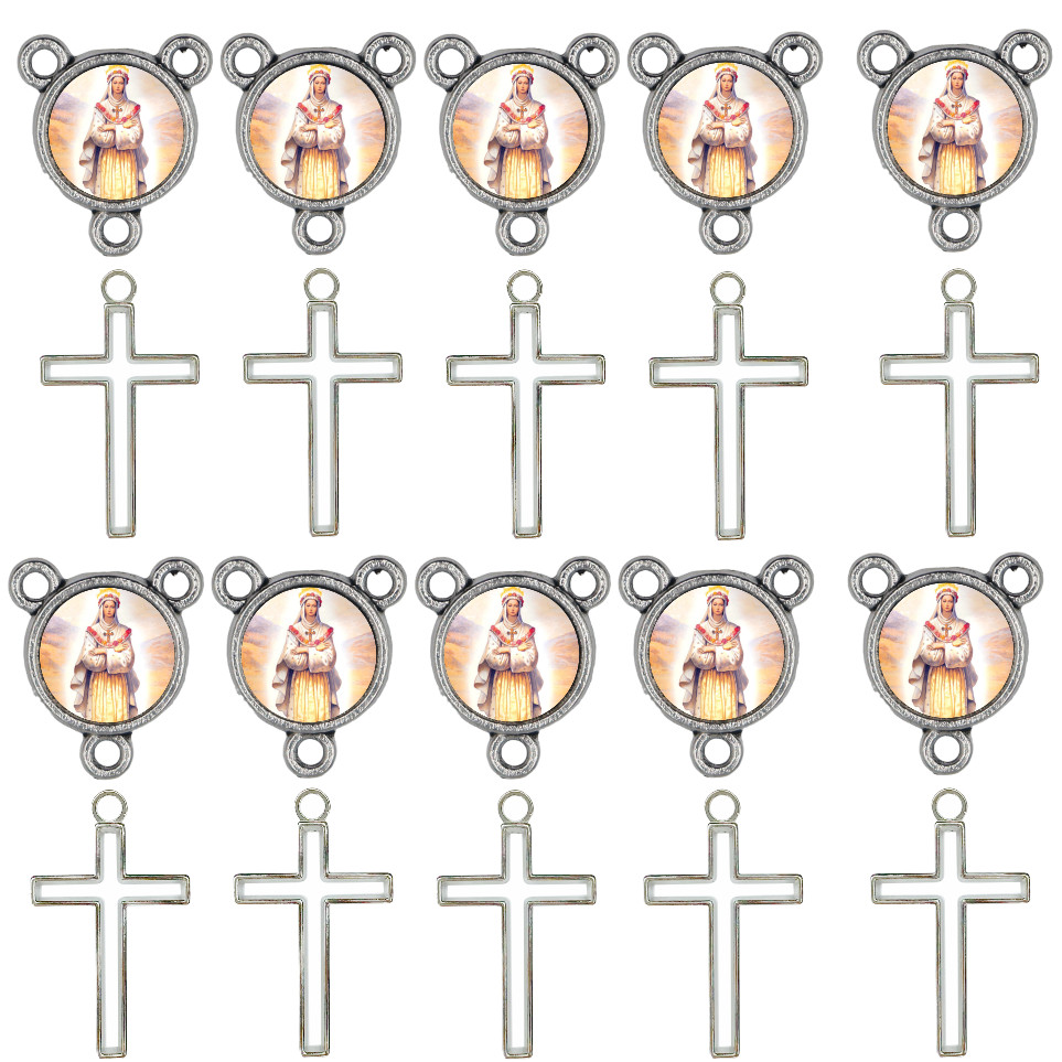 Nossa Senhora Salete Crucifixo Fe + Entremeio 40 Peças Artesanato Bijuteria Santos Catolico