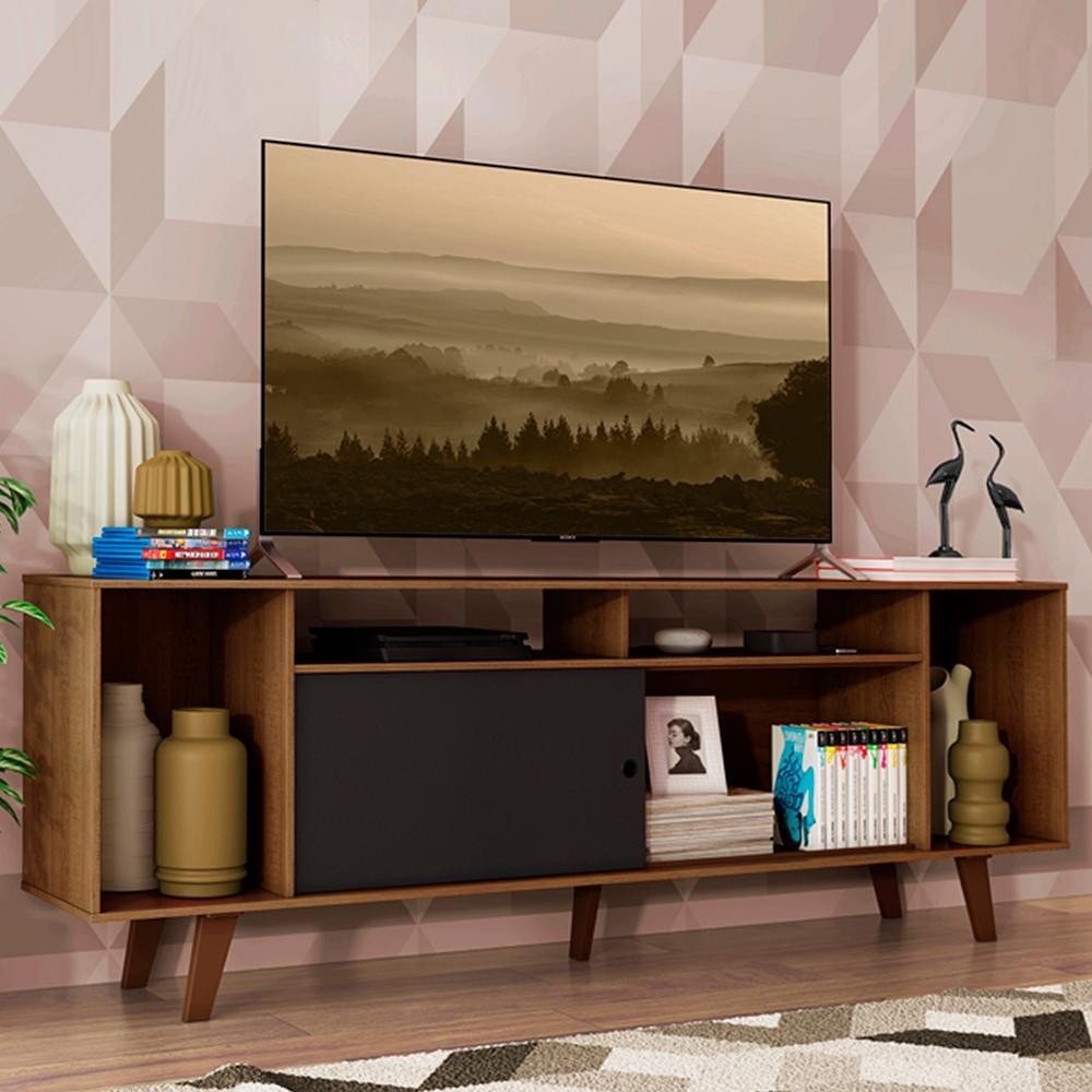 Rack para TV até 65 Polegadas Madesa Cancun com Pés - Rustic/Rustic/Preto em Oferta na Shopee