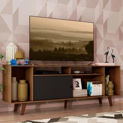 Rack para TV até 65 Polegadas Madesa Cancun com Pés - Rustic/Rustic/Preto