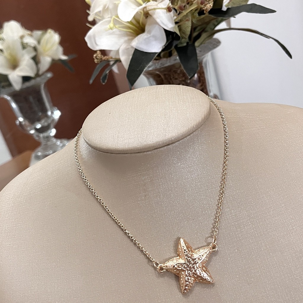 Colar chocker estrela folheado banho ouro 18k acessório feminino