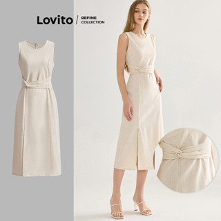 (Lovito Refine) Vestido Elegante Simples de Amarrar com Bolso Falso para Mulheres L119ED031 em Oferta na Shopee