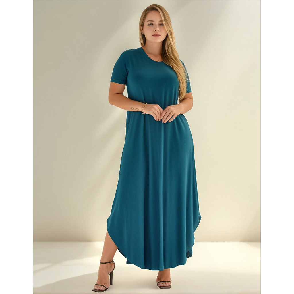 Vestido Longo Saruel Manguinha Curta Elegante E Confortável em Oferta na Shopee