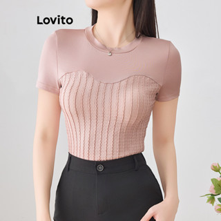 Lovito Camiseta Elegante Em Tecido Jacquard Clássica E Versátil Liso Com Costura Redonda Para Mulheres L120LD1270 em Oferta na Shopee