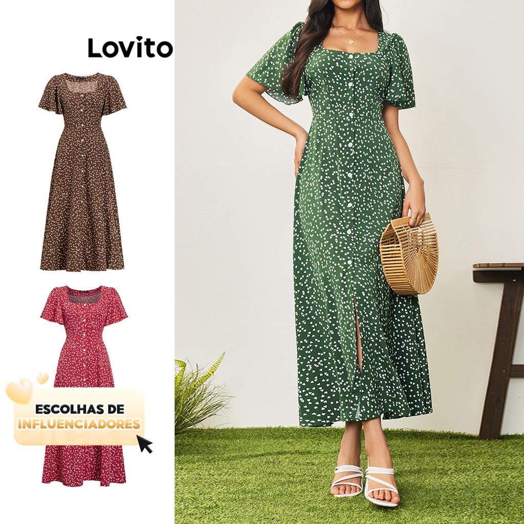 (KOL‘s pick) Lovito Casual Vestido Feminino Floral com Zíper LBA05180 (Multicolorido) em Oferta na Shopee