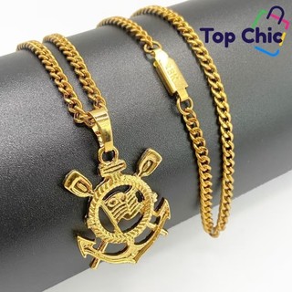 Colar e Pingente Corinthians - Aço Inoxidável com Banho de Ouro 18K