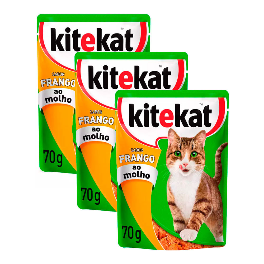 Kit 3 Ração Úmida para Gatos KiteKat Adulto Sabor Frango ao Molho em Sachê 70g - Pets