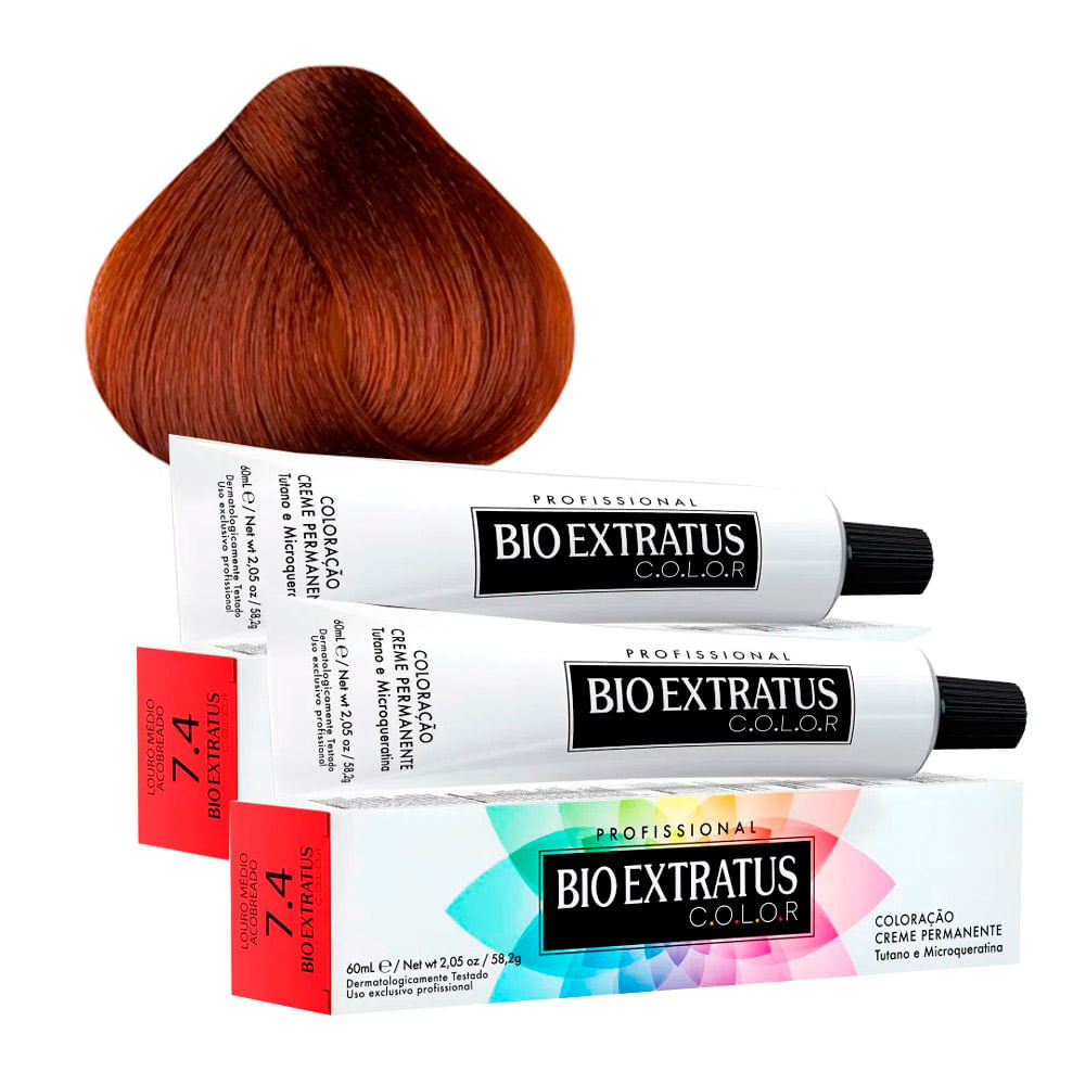 Tintura Creme Bio Extratus Color Louro Médio Acobreado 7.4 60ml | Kit com duas unidades em Oferta na Shopee