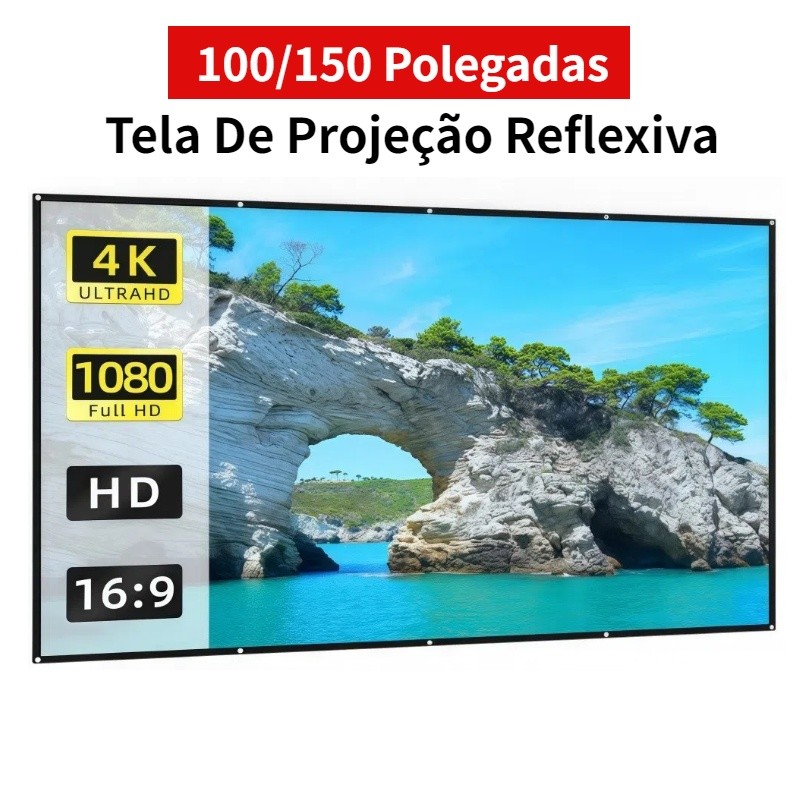 Tela De Projeção Reflexiva Portátil Dobrável,Para Projetor,100/150 Polegadas