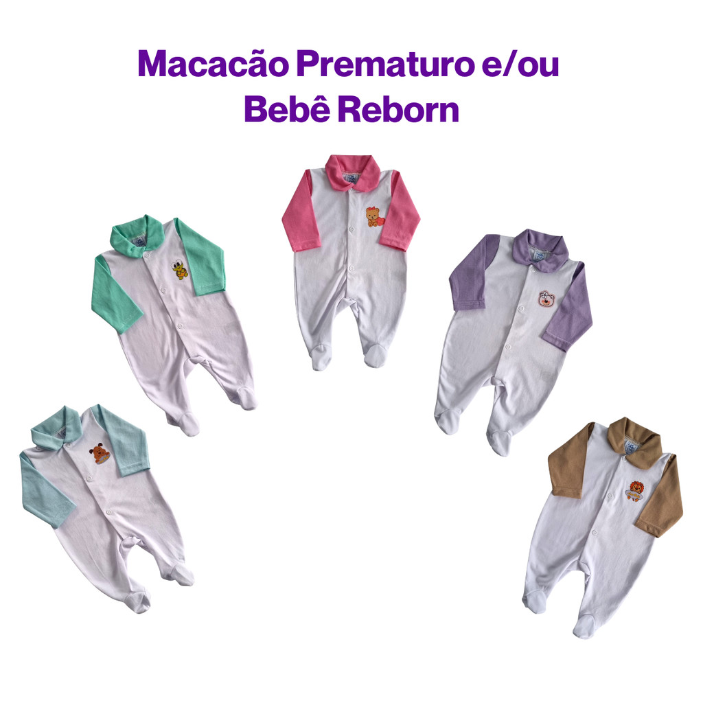Macacão Manga Longa Bebê Prematuro e/ou Boneca Reborn em Oferta na Shopee