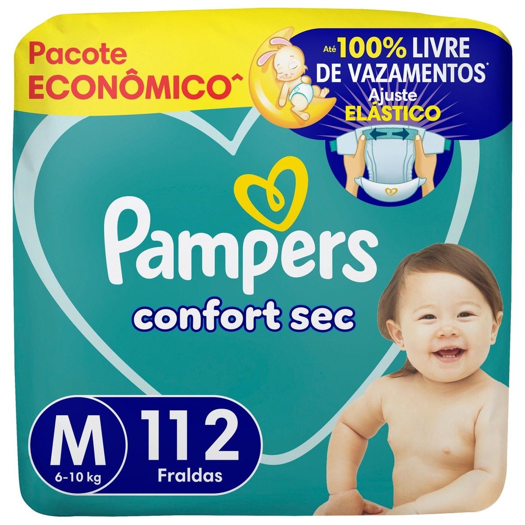 Fralda Pampers Confort Sec Tamanho M 112 unidades em Oferta na Shopee