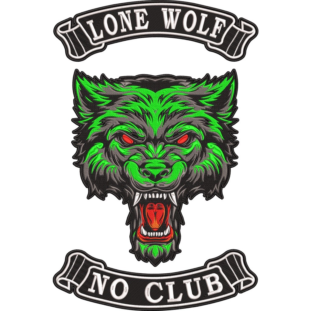 Patch Bordado Lobo Verde + 2 Flamulas Motocross Moto Customizado Macacão Anm20