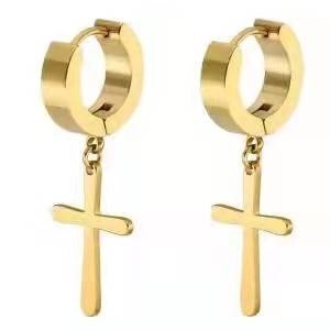 1 Par Brinco Dourado Aço Inox unissex masculino feminino arixgola dourado com pingente cruz crucifo