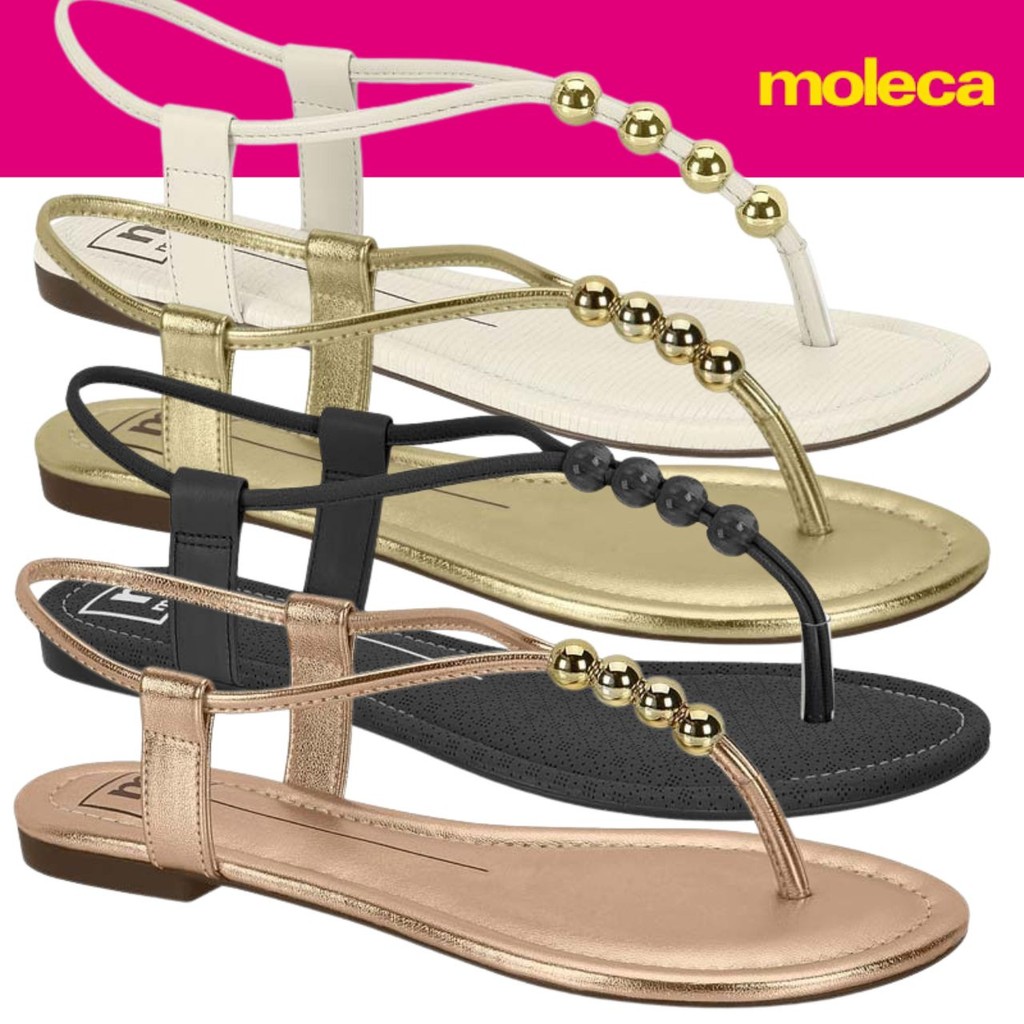 Sandalia Rasteira Feminina Moleca Bolinhas Delicada Calce Fácil