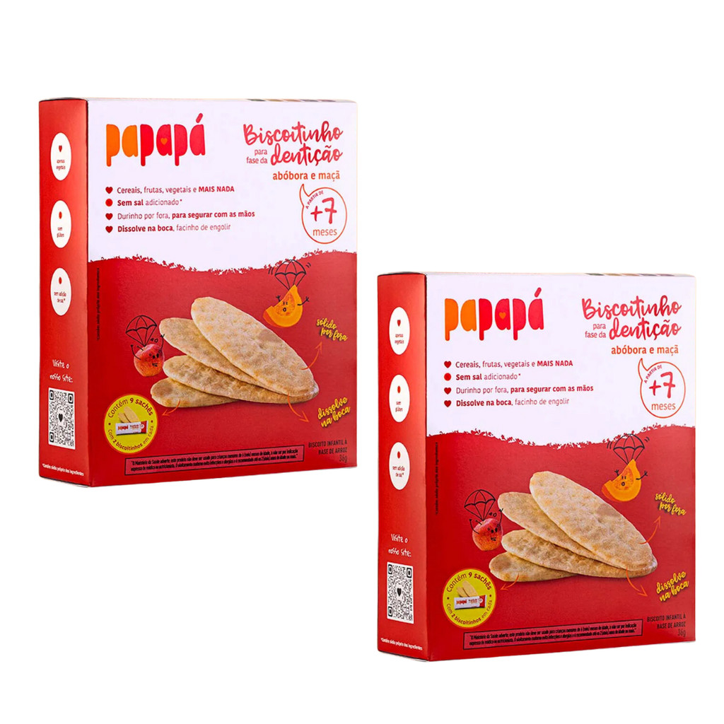 Kit 2 Biscoito Infantil para Fase de Dentição Maçã e Abóbora Papapá 36g