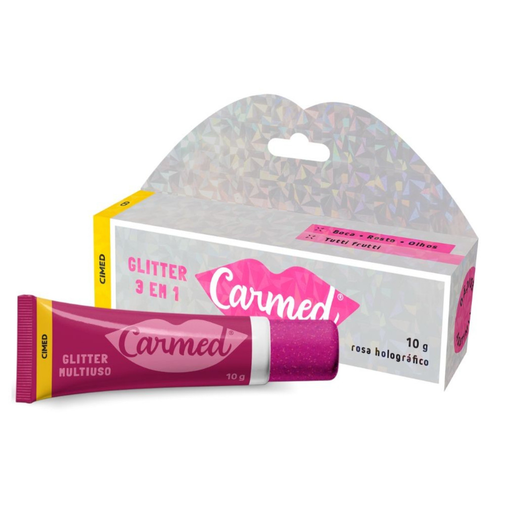 Carmed Glitter Multiuso 3 em 1 Rosa Holográfico 10g Tutti Frutti Cimed Boca Rosto Olhos Unidade