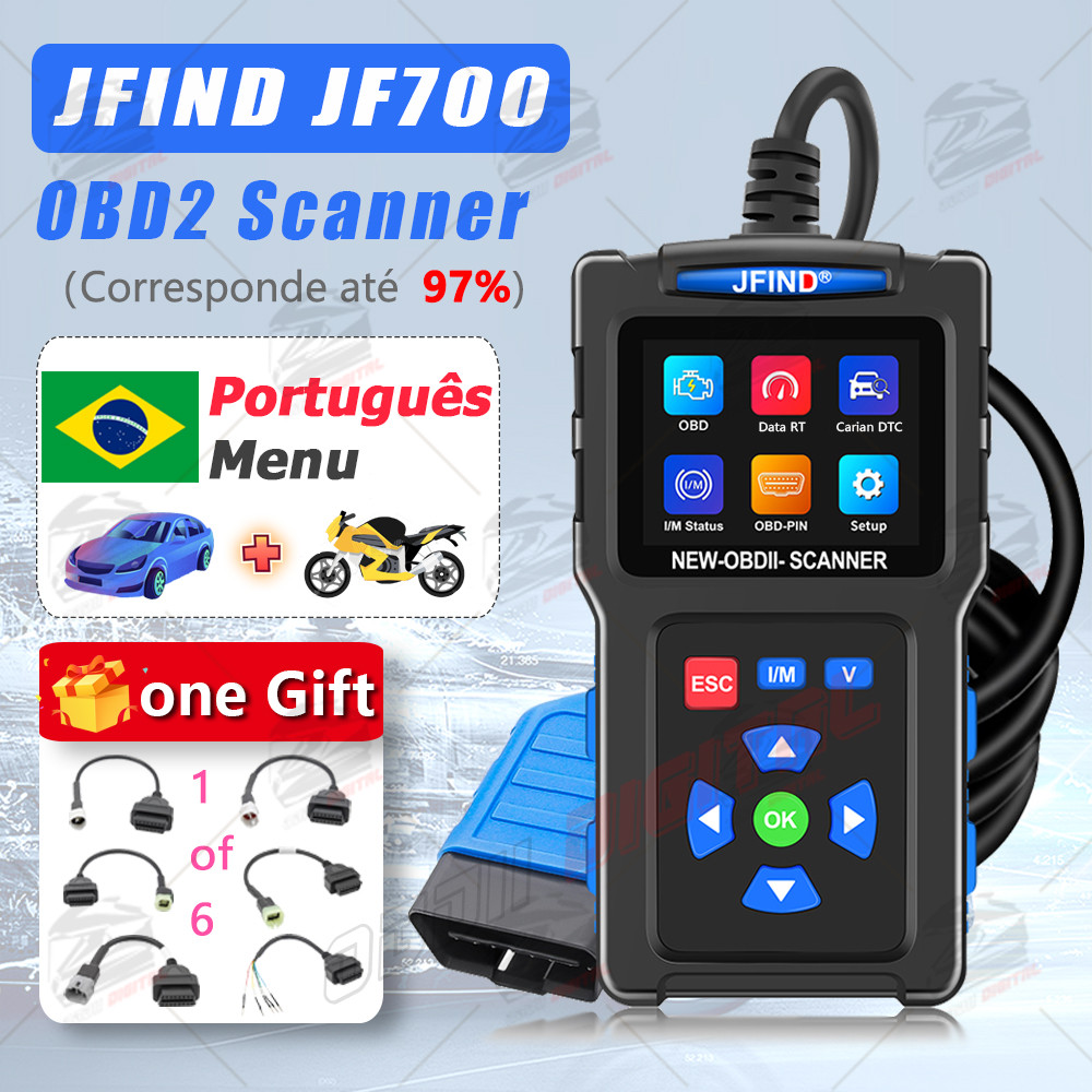 Scanner OBD2 Carros Motos Leitor Codigos Falhas Analisador Motor Teste Prontidao EVAP Ferramenta Diagnostico OBDII JF700