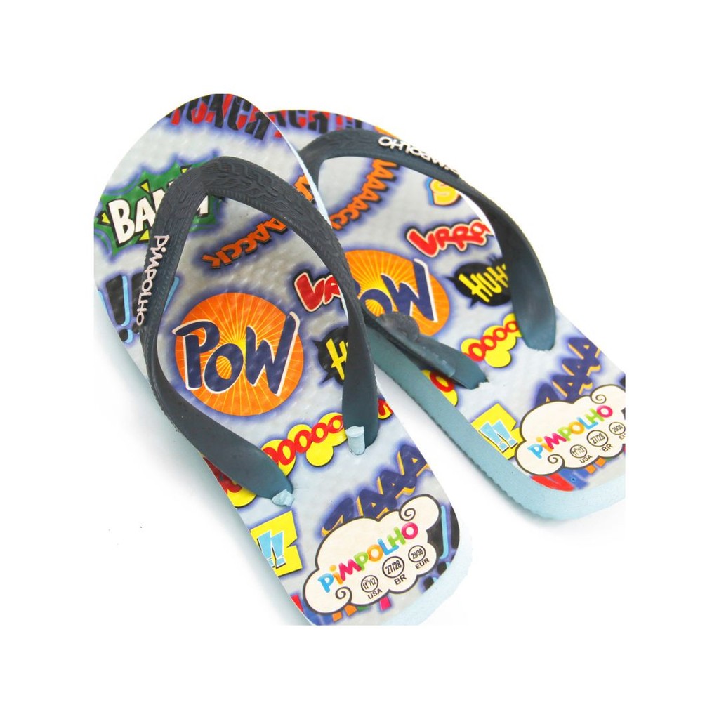 Chinelo Pimpolho Infantil Pow Bang Azul Macio Menino Sandália