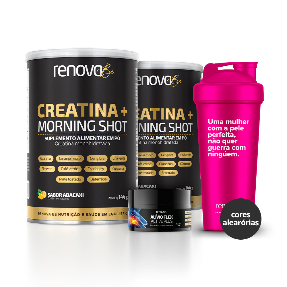 Kit 2 Potes Creatina Monoidratado + Morning Shot + 1Balm Alívio Dores - Health